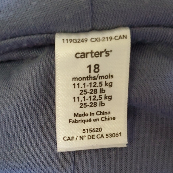 Carter's Soft Blue Baby Hoodie 18M - Picture 6 of 8